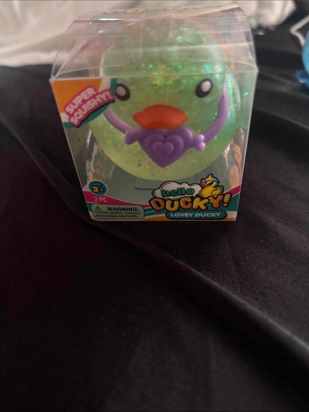 Green Lovey Ducky Squishy Toy with Purple Heart